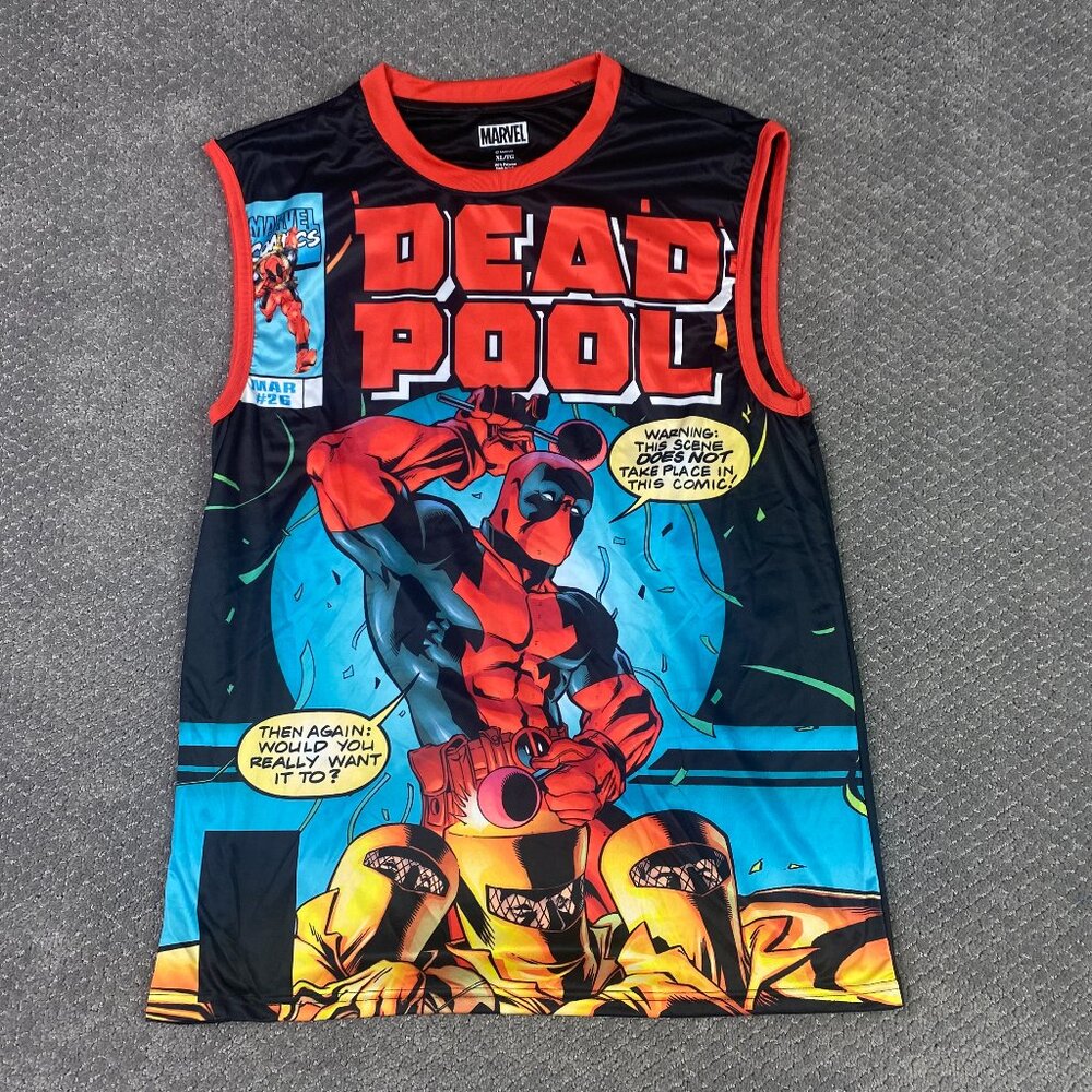Deadpool Tank Top T Shirt Men's XL Marvel All Over Print